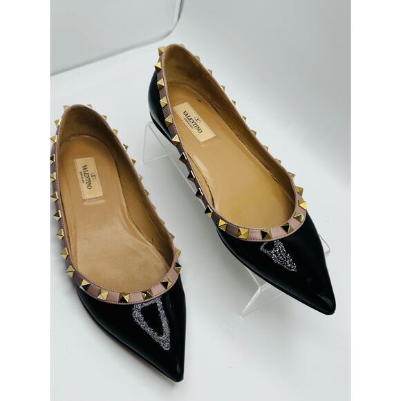 Valentino Garavani Black Patent Rockstud Ballet Flats size 38 - Picture 10 of 13